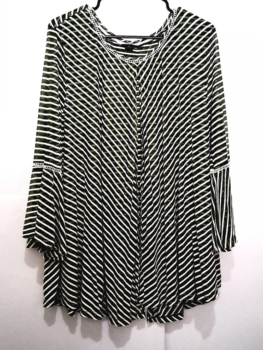 NEW DIRECTIONS Green & White Stripe Flared Layered Blouse Size 3X